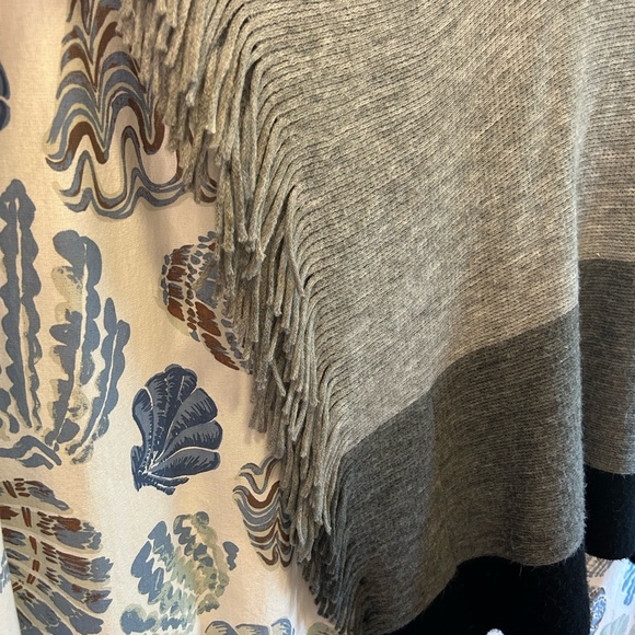 Chico's Elegant Gray and Black Fringe Poncho - Picture 2 of 3